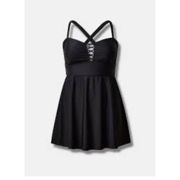 Plus size 1,1xl 14/16 sexy lattice front black swim dress bathing suit - Picture 1 of 9